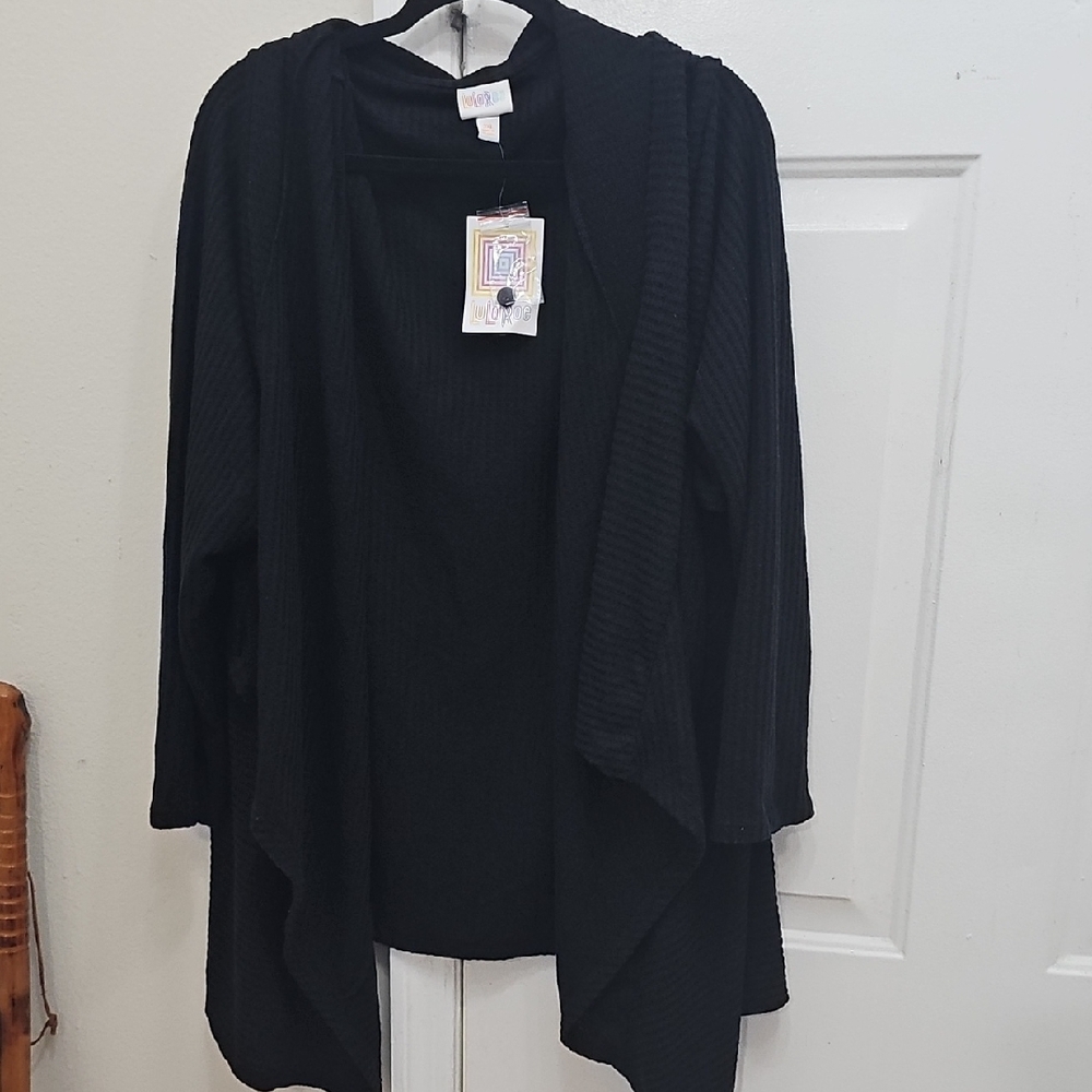 LuLaRoe 3XL Allison Black Waffle Knit Cardigan Sweater